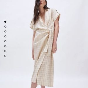 Zara | Cotton Checkered Knotted Wrap Midi Dress M